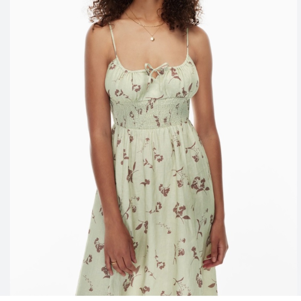 Aritzia Wilfred genoa midi organic linen floral dress